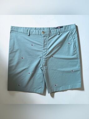 Vineyard Vines Men’s Embroidered Whale Chino Shorts — Light Blue/Seafoam